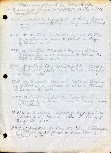 Marriages by Moses Kidder, Woodstock 1
